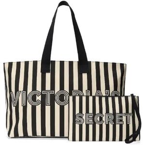Victoria's Secret Black and Cream Striped Tote